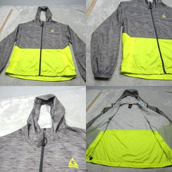 Gerry Jacket Mens Medium Gray Yellow Colorblock Hooded Full Zip‎ Windbreaker - Picture 1 of 13